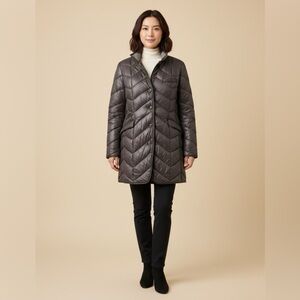 Mabrun (luxury Italien Brand) Quilted long Jacket in Charcoal Size 14